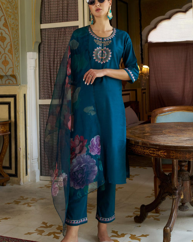 Fashion Dream WOMEN TEAL BLUE Cotton Silk Designer Readymade Suit