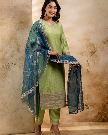 Fashion Dream WOMEN MEHNDI Chanderi Silk Designer Readymade Suit