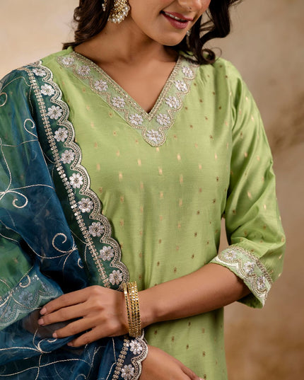 Fashion Dream WOMEN MEHNDI Chanderi Silk Designer Readymade Suit