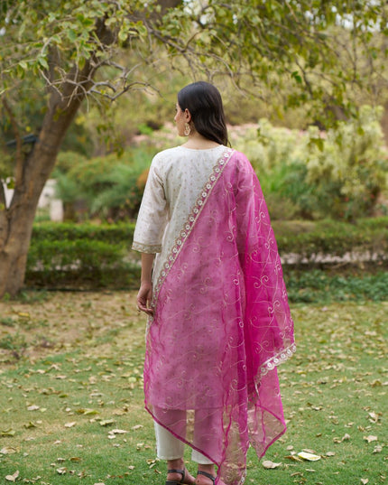 Fashion Dream WOMEN WHITE Chanderi Silk Designer Readymade Suit