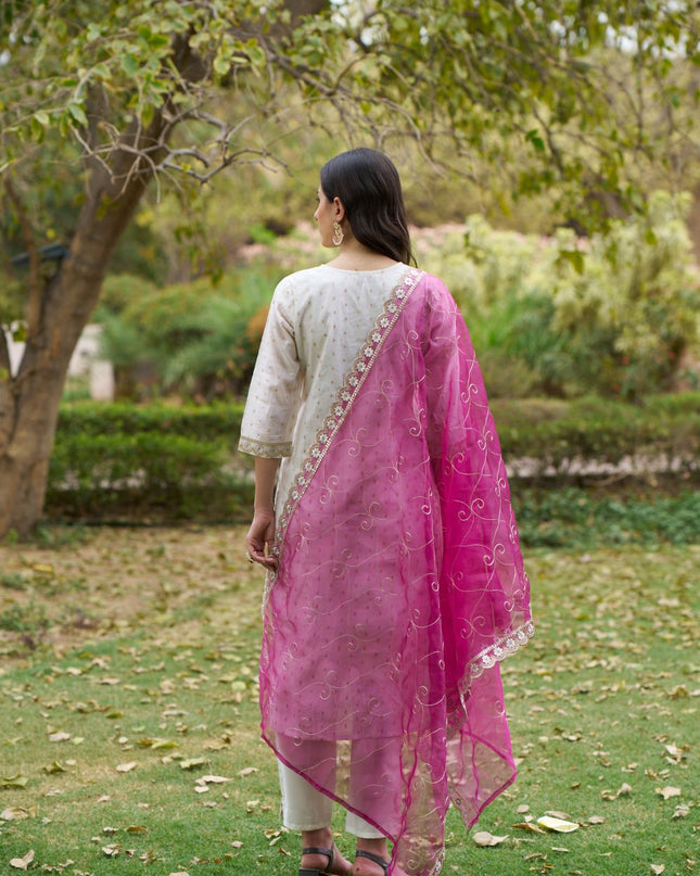 Fashion Dream WOMEN WHITE Chanderi Silk Designer Readymade Suit