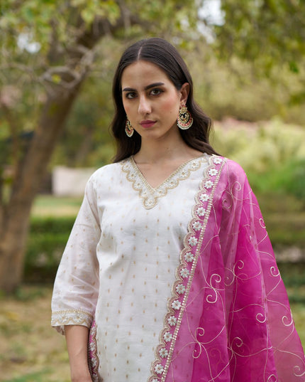 Fashion Dream WOMEN WHITE Chanderi Silk Designer Readymade Suit