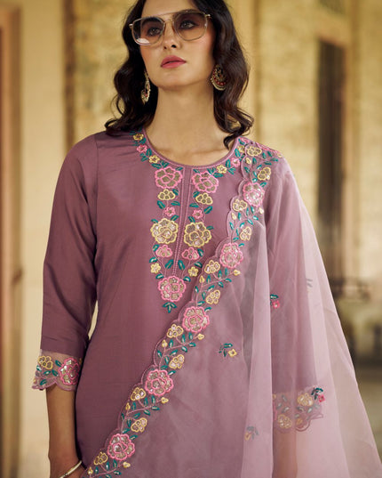 Fashion Dream WOMEN PURPLE Chanderi Silk Modal Designer Readymade Suit