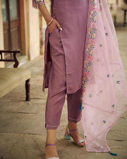 Fashion Dream WOMEN PURPLE Chanderi Silk Modal Designer Readymade Suit