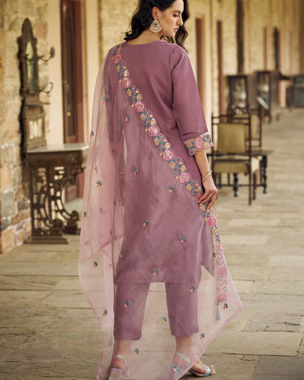 Fashion Dream WOMEN PURPLE Chanderi Silk Modal Designer Readymade Suit