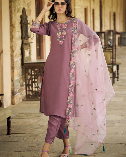 Fashion Dream WOMEN PURPLE Chanderi Silk Modal Designer Readymade Suit