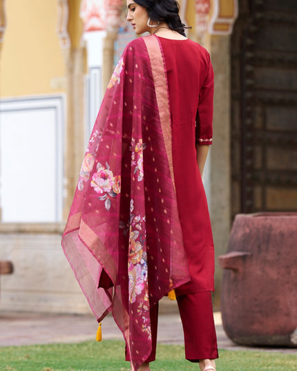 Fashion Dream WOMEN MAROON Viscos Roman Silk Designer Readymade Suit