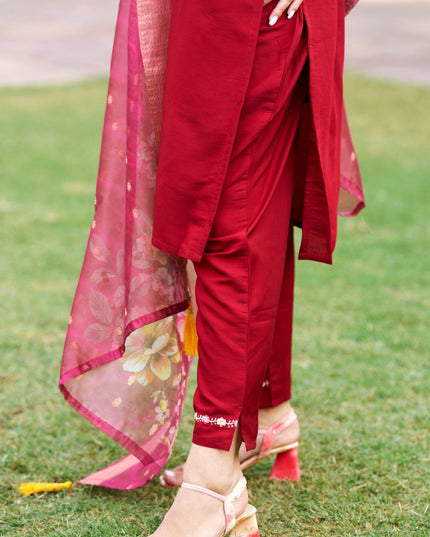 Fashion Dream WOMEN MAROON Viscos Roman Silk Designer Readymade Suit