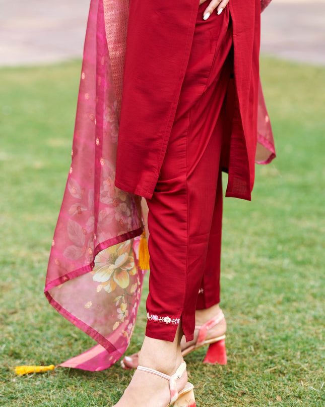 Fashion Dream WOMEN MAROON Viscos Roman Silk Designer Readymade Suit