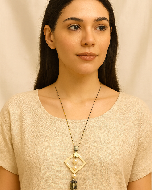 Geometric Drop Pendant Necklace with Stone Accent