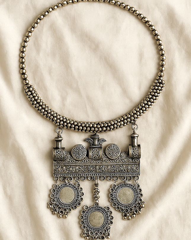 Temple Motif Antique Oxidised Statement Necklace