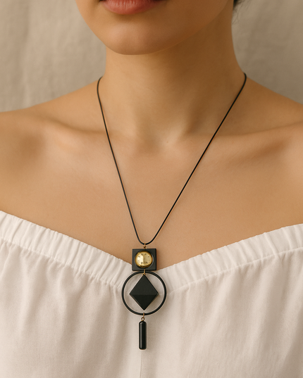 Black Geometric Statement Necklace for Women