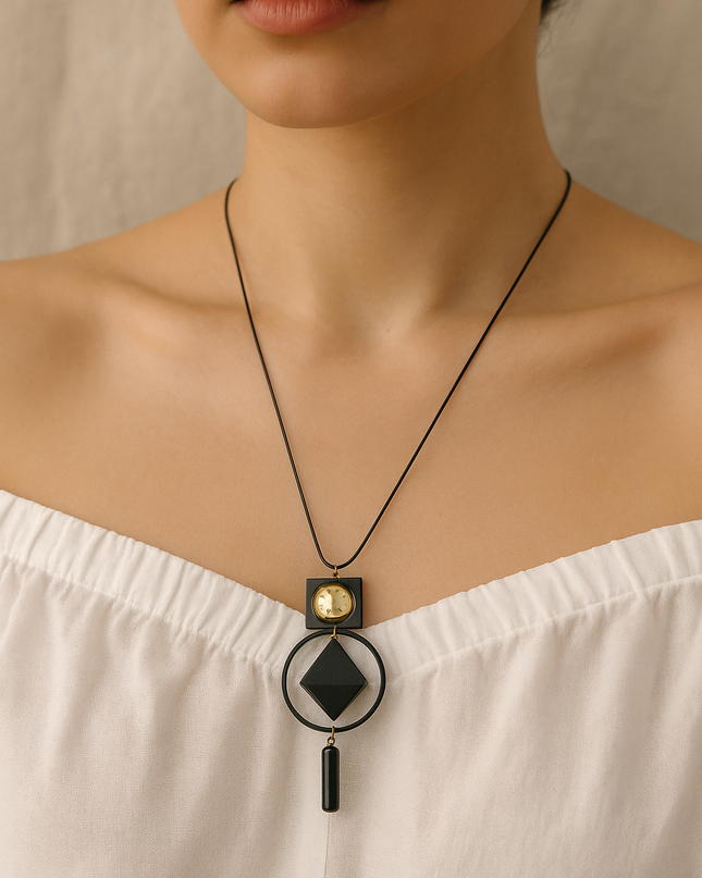 Black Geometric Statement Necklace for Women