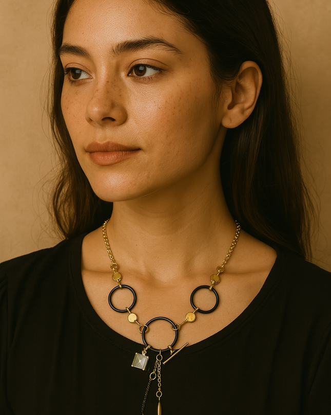 Modern Charm Link Necklace with Geometric Accents