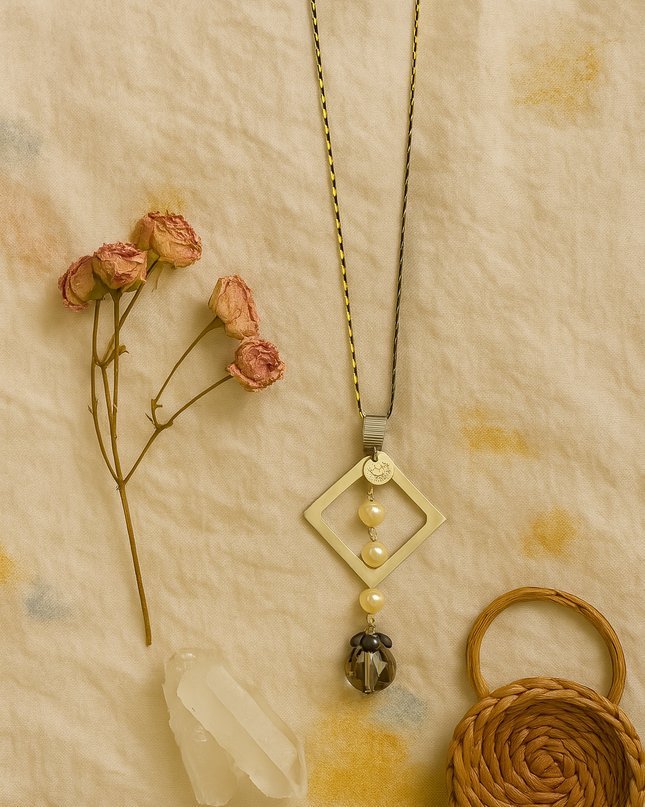 Geometric Drop Pendant Necklace with Stone Accent