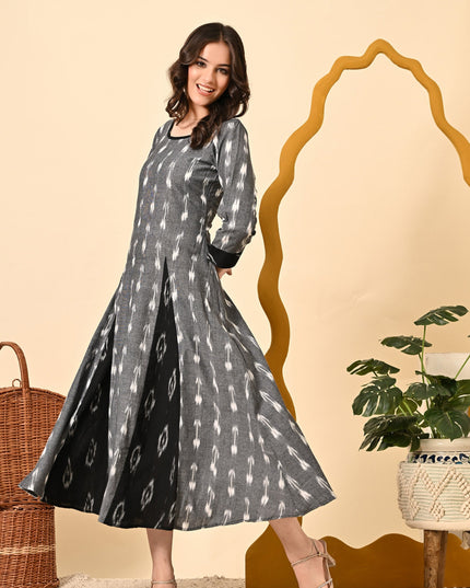 Grey Black Handloom Dress for Women