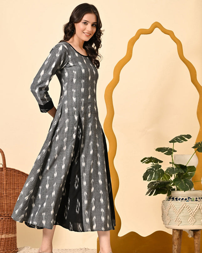 Grey Black Handloom Dress for Women