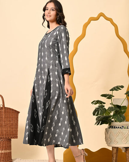 Grey Black Handloom Dress for Women