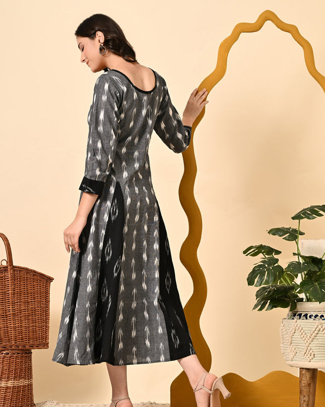 Grey Black Handloom Dress for Women