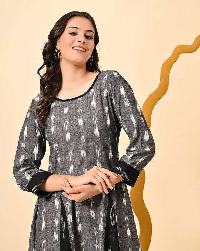 Grey Black Handloom Dress for Women