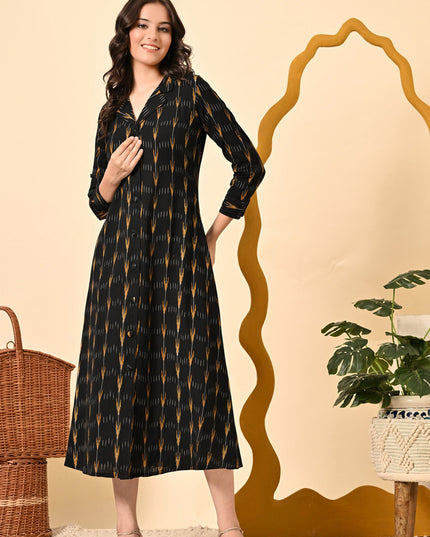 Black Ikat Shirt Dress for Women
