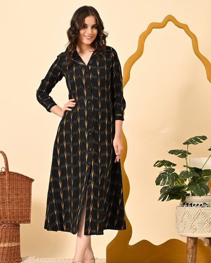 Black Ikat Shirt Dress for Women
