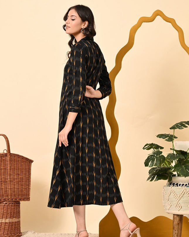 Black Ikat Shirt Dress for Women