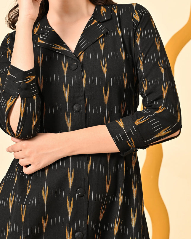 Black Ikat Shirt Dress for Women