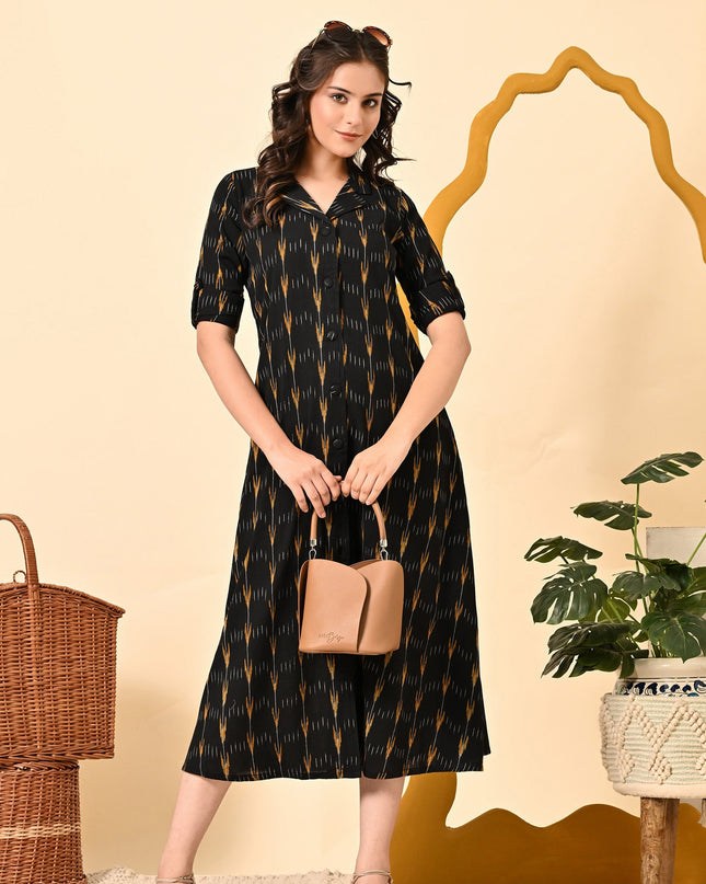 Black Ikat Shirt Dress for Women