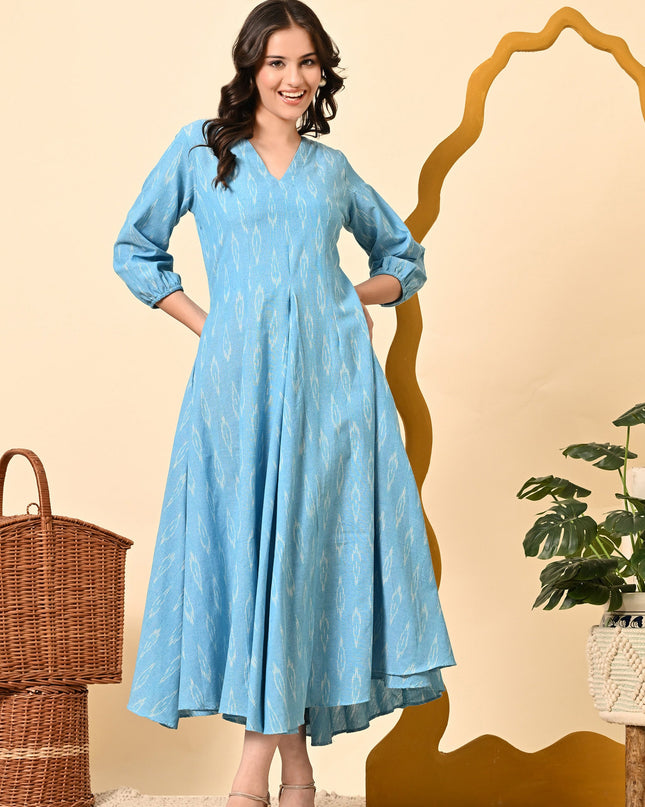Royale IX Blue Ikat Dress with Pockets