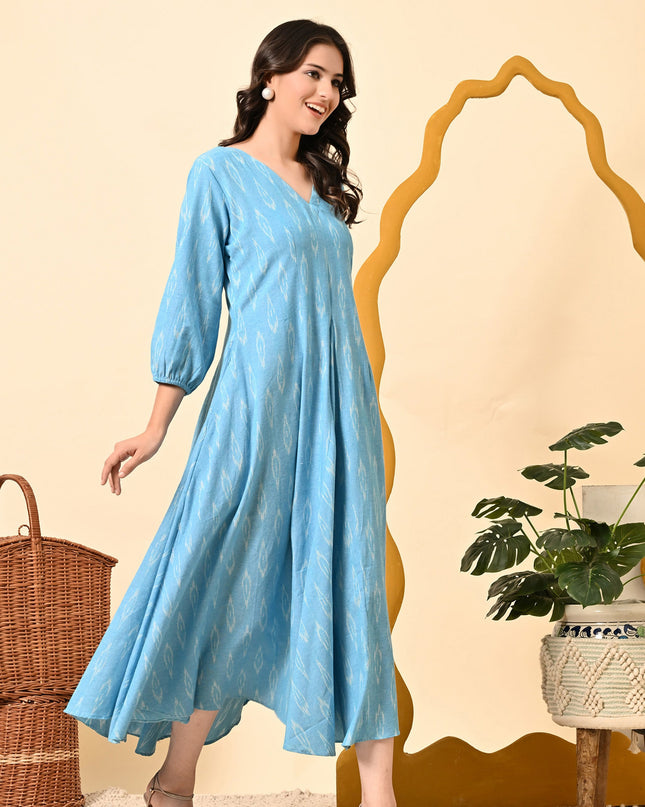Royale IX Blue Ikat Dress with Pockets
