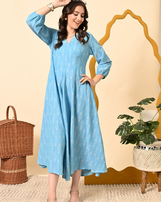 Royale IX Blue Ikat Dress with Pockets