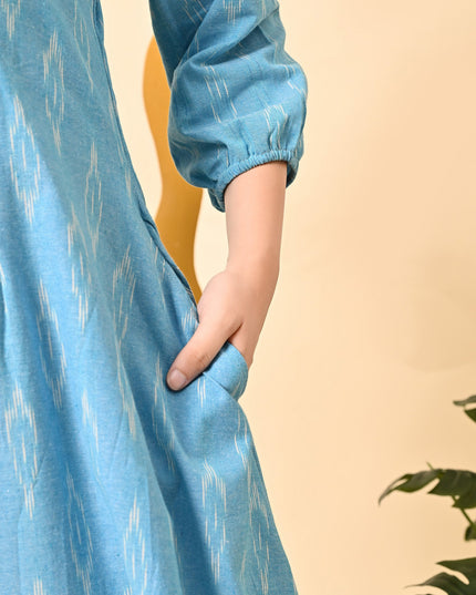 Royale IX Blue Ikat Dress with Pockets