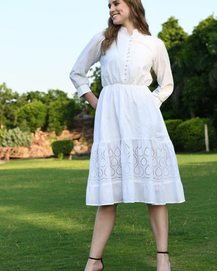 White Hakoba Cotton Dress for Women