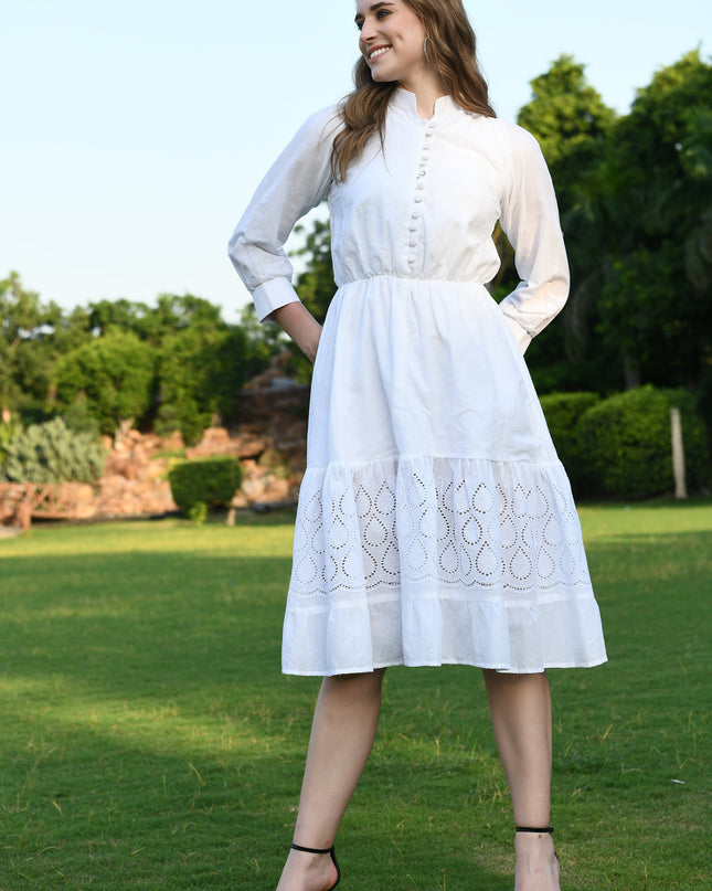 White Hakoba Cotton Dress for Women