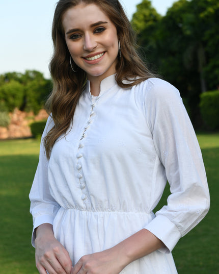 White Hakoba Cotton Dress for Women