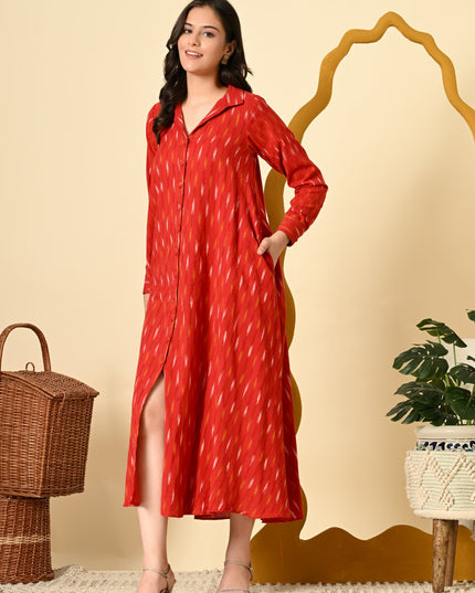 Ikat Shirt Dress Handloom Loose Fit Style
