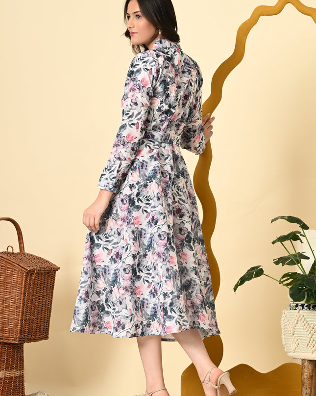 Collared Shirt Style Dress with Bell Sleeves