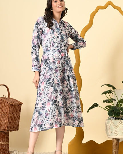 Collared Shirt Style Dress with Bell Sleeves
