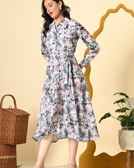 Collared Shirt Style Dress with Bell Sleeves