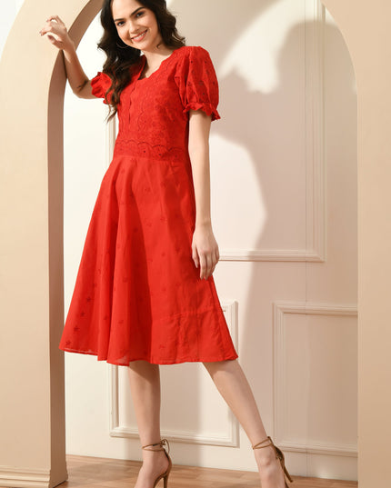 Red Hakoba Embroidered Dress for Women