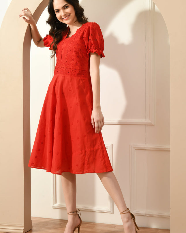 Red Hakoba Embroidered Dress for Women
