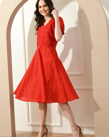 Red Hakoba Embroidered Dress for Women