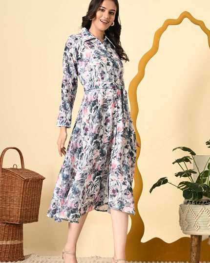 Collared Shirt Style Dress with Bell Sleeves