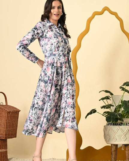 Collared Shirt Style Dress with Bell Sleeves