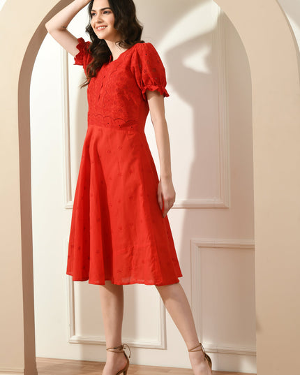 Red Hakoba Embroidered Dress for Women