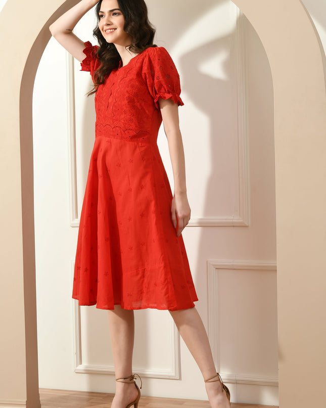 Red Hakoba Embroidered Dress for Women