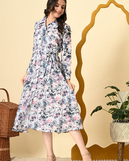 Collared Shirt Style Dress with Bell Sleeves