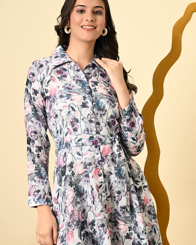 Collared Shirt Style Dress with Bell Sleeves