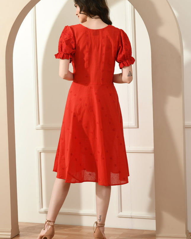 Red Hakoba Embroidered Dress for Women